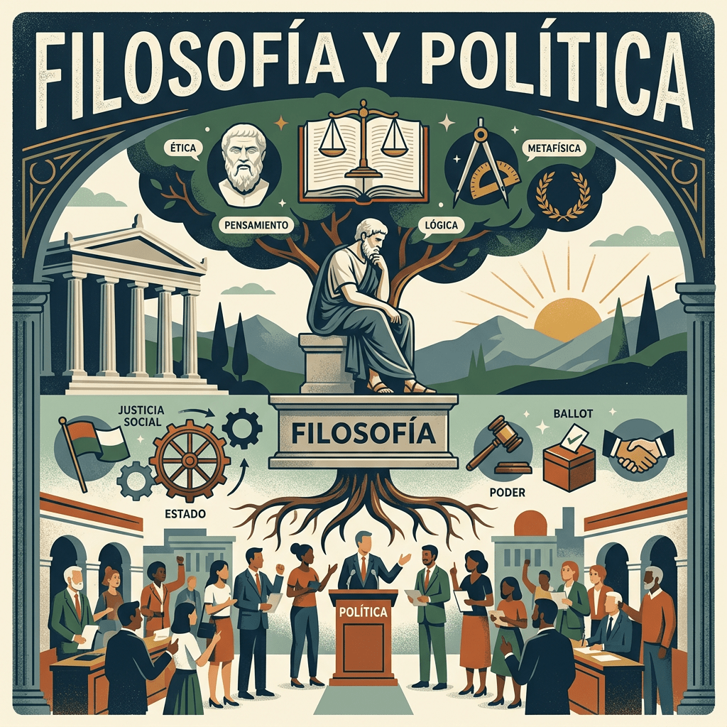 Illustration showing philosophy concepts and political engagement
